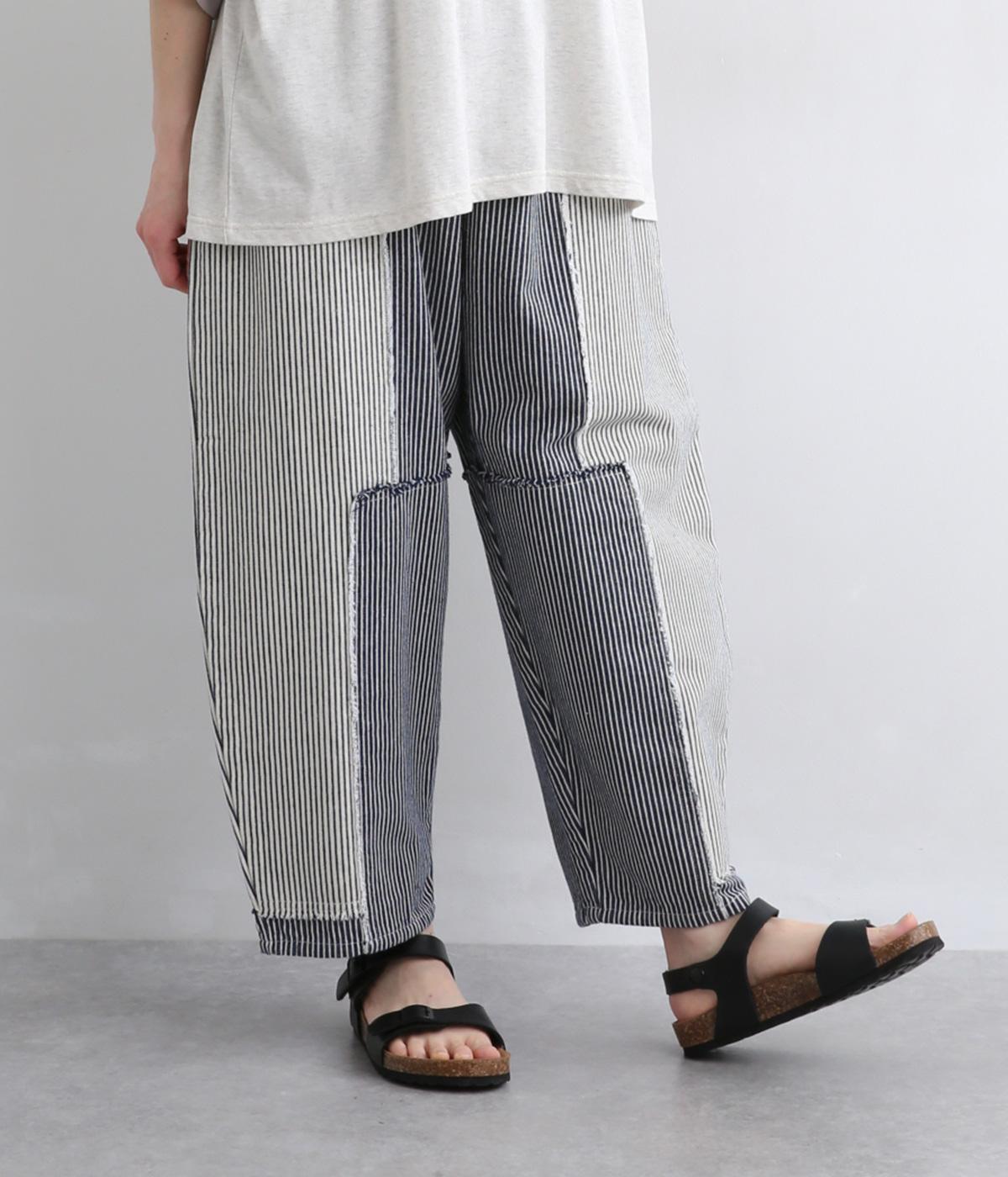 ヒッコリーパッチワークパンツ(ネイビー×ホワイト-2)