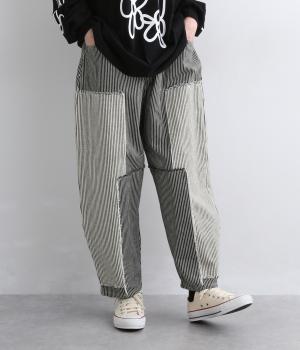 ヒッコリーパッチワークパンツ(ブラック×ホワイト-2)