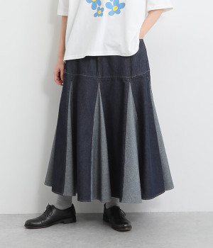 2サイドデニムスカート(ワンウォッシュ-ONESIZE)