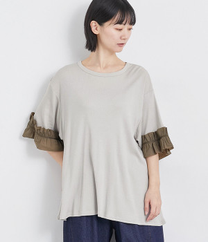 フリルスリーブT(ベージュ-ONESIZE)