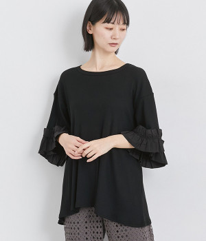 フリルスリーブT(ブラック-ONESIZE)