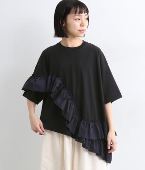 新型ラウンドフリルTシャツ(ブラック-2)