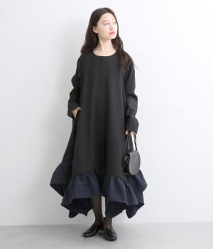 ヘムフリルワンピース(ブラック-ONESIZE)