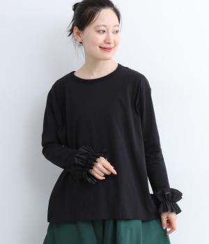 コットンダブルフリルスリーブTシャツ(ブラック-2)