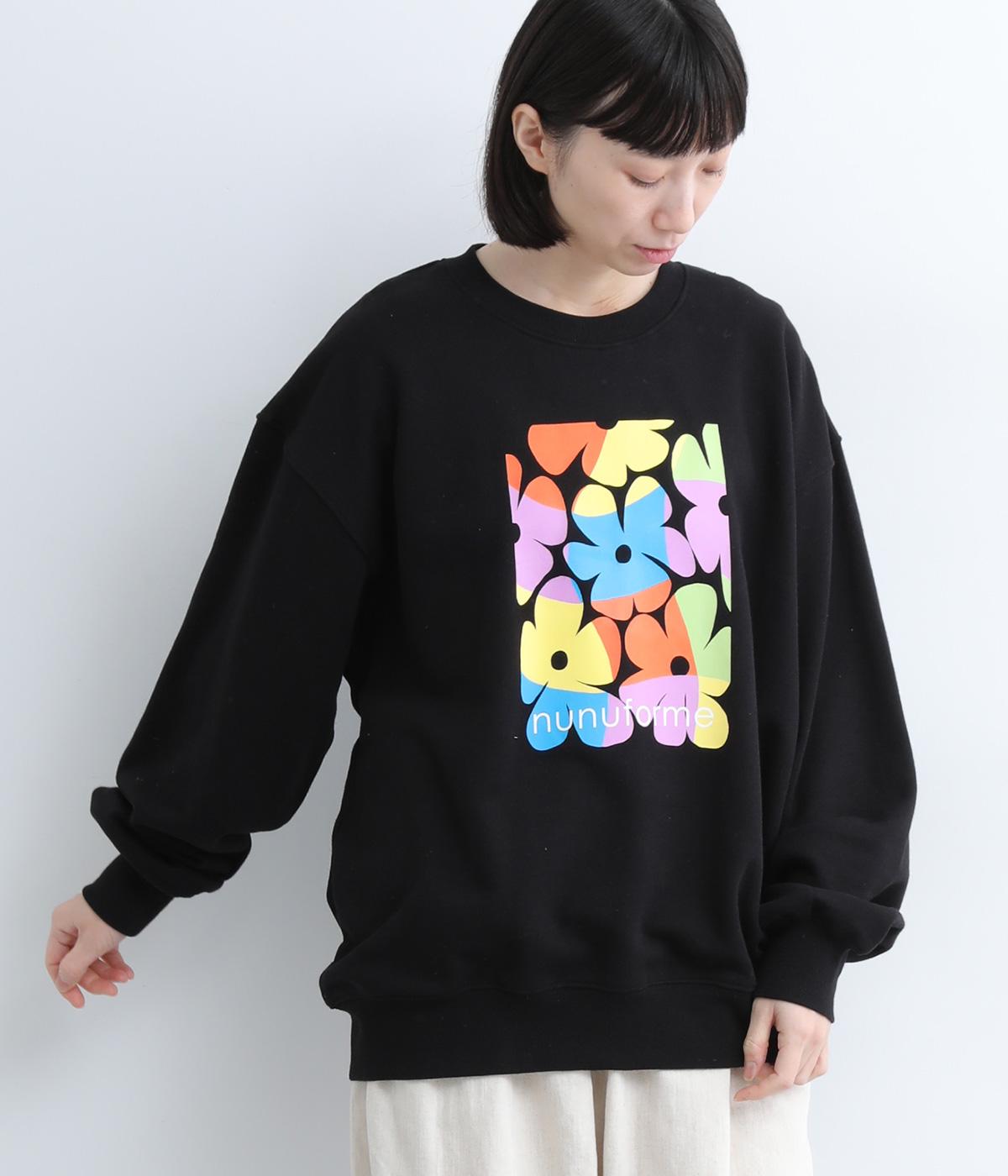 コットンマルチフラワープリントスウェットシャツ(ブラック-ONESIZE)