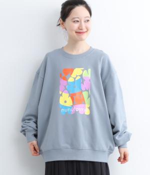 コットンマルチフラワープリントスウェットシャツ(ブルー-ONESIZE)
