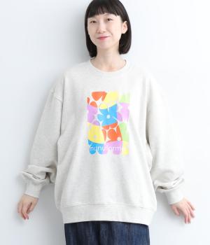 コットンマルチフラワープリントスウェットシャツ(ホワイト-ONESIZE)