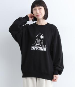 コットンobakeinuプリントスウェットシャツ(ブラック-2)