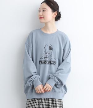 コットンobakeinuプリントスウェットシャツ(ブルー-2)