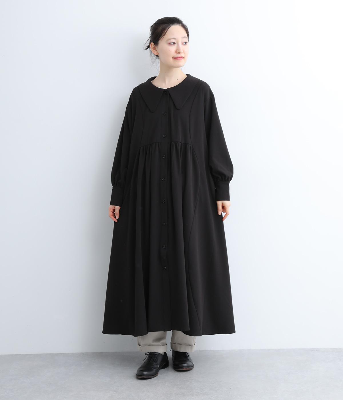 ボリュームギャザーワンピースドレス(ブラック-1)