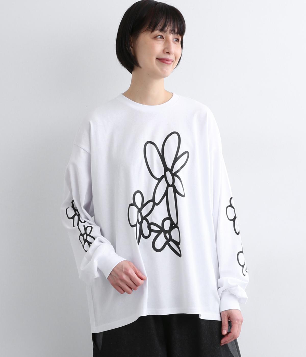 フラワープリントTシャツ(ホワイト-2)