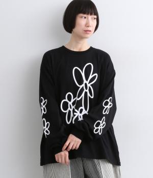 フラワープリントTシャツ(ブラック-2)