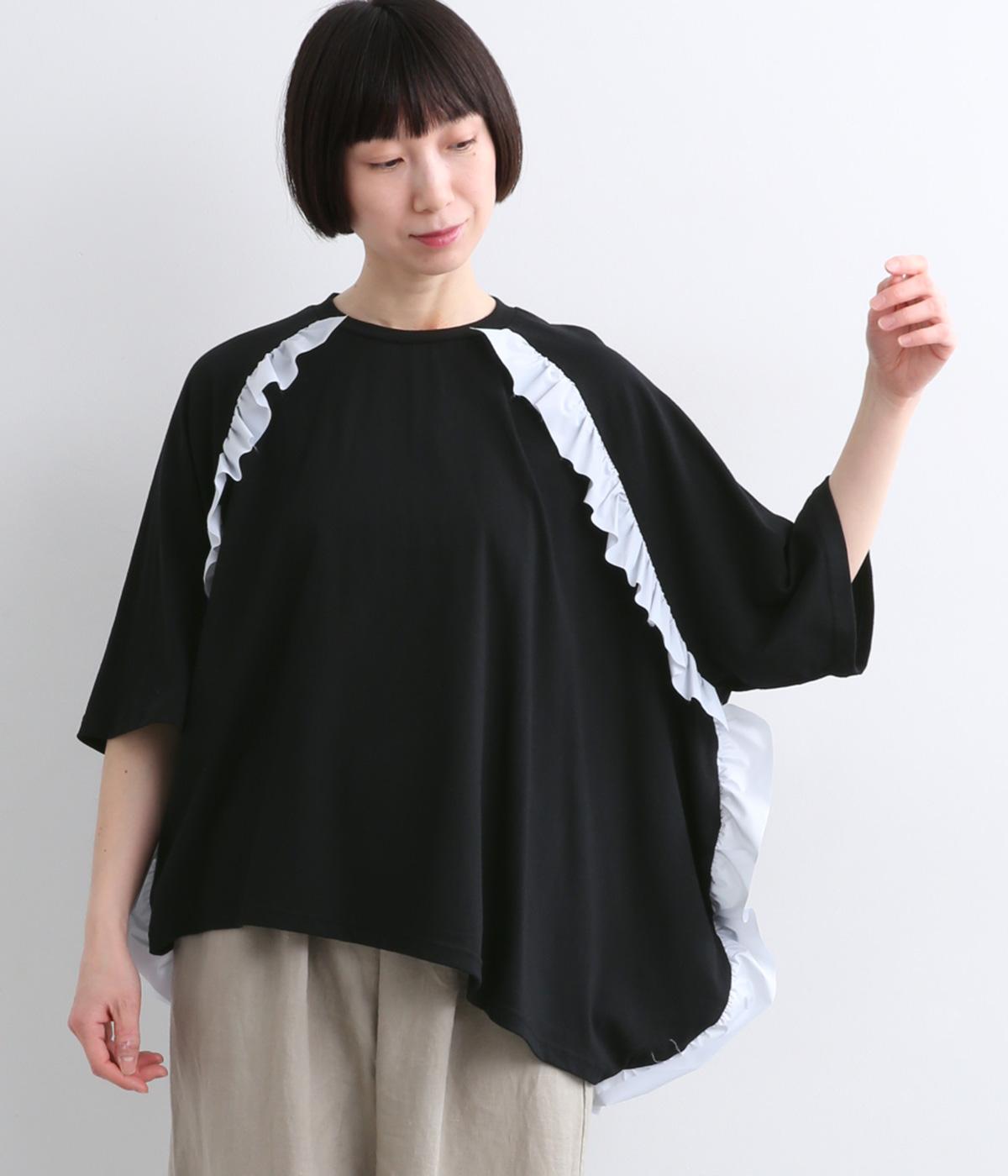 アシンメトリーフリルTシャツ(ブラック-2)