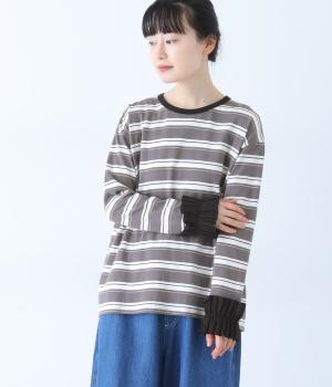 【9月下旬発売予定】ボーダーダブルフリルスリーブT（グレー×ホワイト・1）