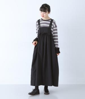 【9月下旬発売予定】ボリュームフリルジャンパースカート（ブラック・1）