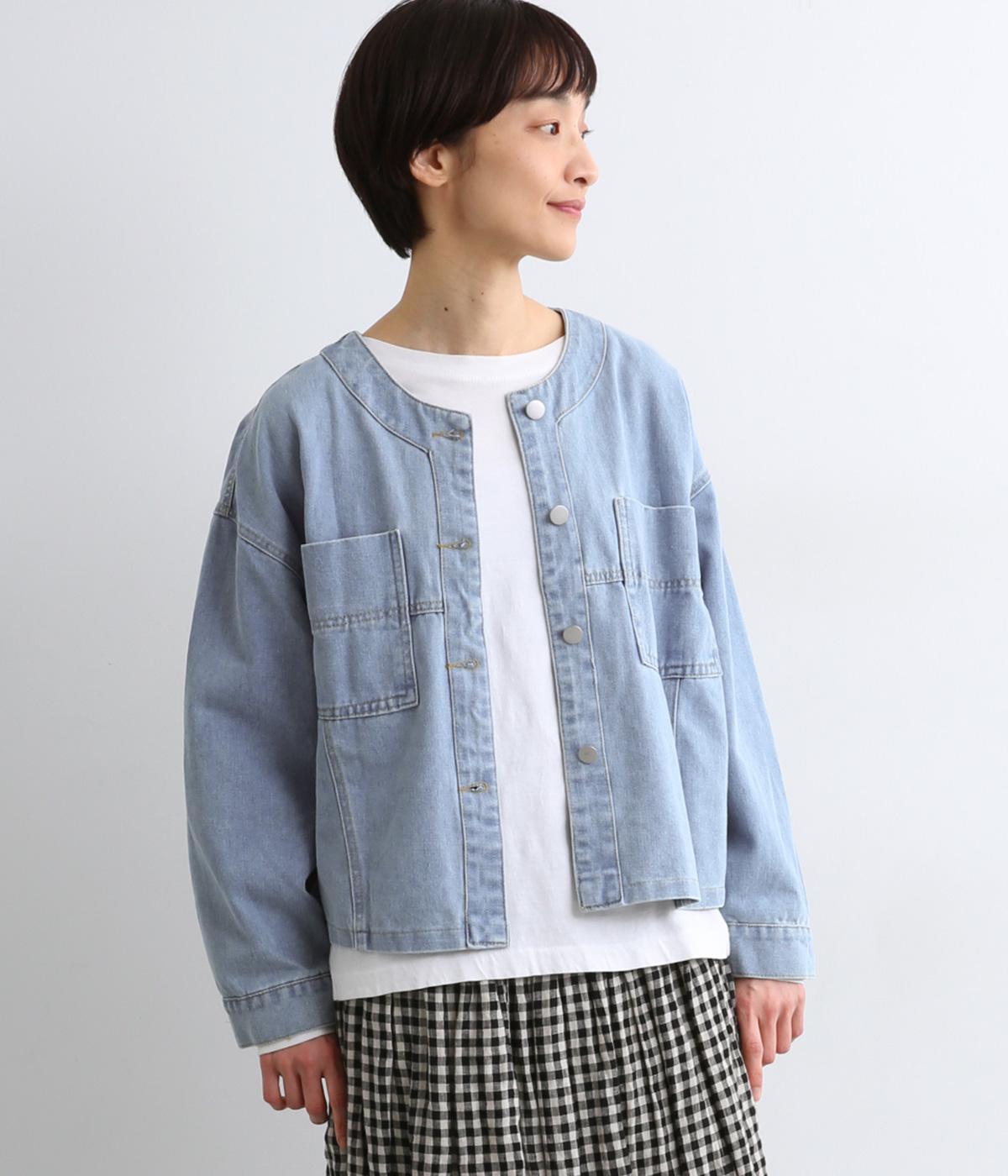 ノーカラージャケット(ブルー-F)