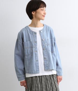 ノーカラージャケット(ブルー-F)