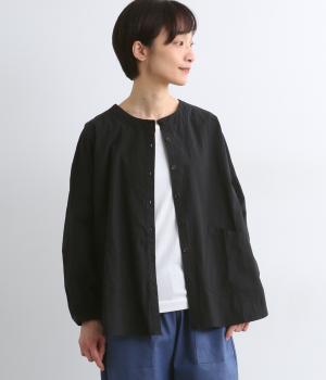 ノーカラーシャツジャケット(ブラック-F)