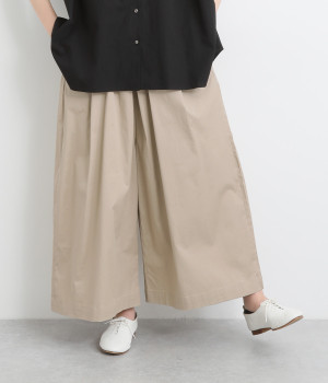 ストレッチツイル ワイドタックパンツ(ベージュ-ONESIZE)