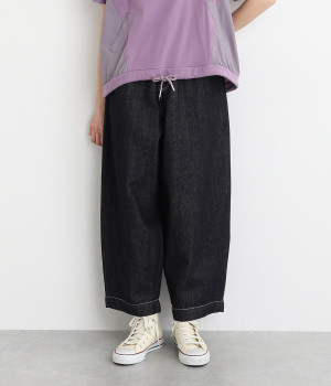 デニム ワイドコクーンパンツ(ネイビー-ONESIZE)