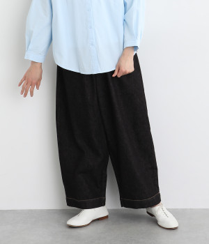 デニム ワイドコクーンパンツ(ブラック-ONESIZE)