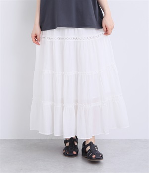 レース切替 ティアードスカート(オフホワイト-ONESIZE)