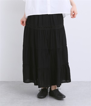 レース切替 ティアードスカート(ブラック-ONESIZE)