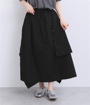 コットン ポケット付きレイヤードスカート(ブラック-ONESIZE)
