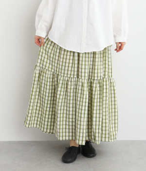 レクタングル チェックステップスカート(グリーン-ONESIZE)