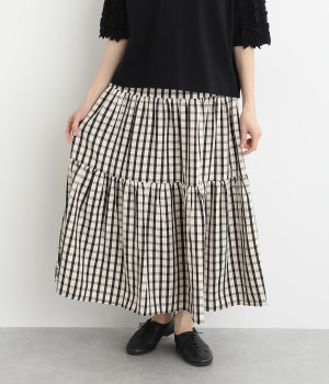 レクタングル チェックステップスカート(ブラック-ONESIZE)