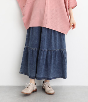 デニム ステップスカート(ウォッシュ-ONESIZE)