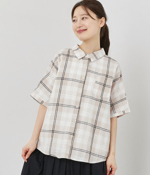 コットンチェック ドルマンシャツ(ベージュ-ONESIZE)