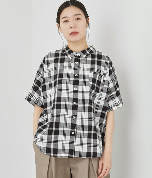 コットンチェック ドルマンシャツ(ブラック-ONESIZE)