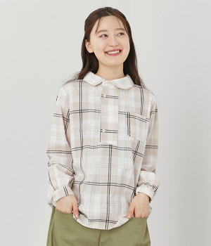 コットンチェック アシンメトリープルオーバー(ベージュ-ONESIZE)