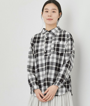 コットンチェック アシンメトリープルオーバー(ブラック-ONESIZE)