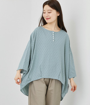 コットンドビー ヘンリーコクーンプルオーバー(ブルー-ONESIZE)