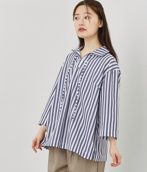 コットンストライプ セイラープルオーバー(ブルー-ONESIZE)