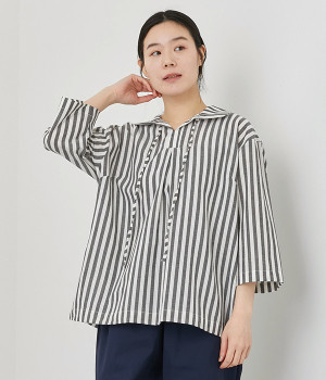 コットンストライプ セイラープルオーバー(ブラック-ONESIZE)