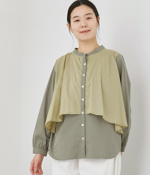 コットン レイヤードシャツ(カーキ-ONESIZE)