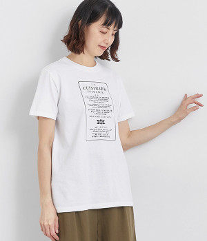 コットン天竺 プリントTシャツ　CUISINIER(オフホワイト×ブラック-L)