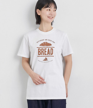 コットン天竺 プリントTシャツ　BREAD(オフホワイト×ブラウン-L)