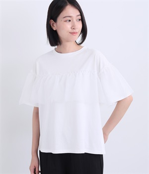 布帛切替 チュールレイヤードプルオーバー(オフホワイト-ONESIZE)