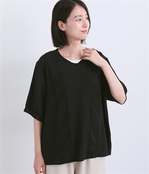 レース Vネックプルオーバー(ブラック-ONESIZE)