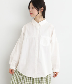 コットン ワーク風BIGシャツ(オフホワイト-ONESIZE)