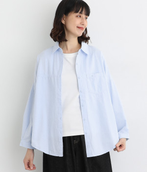 コットン ワーク風BIGシャツ(ブルー-ONESIZE)