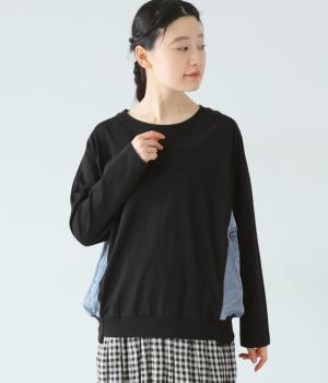 デニム切替プルオーバー(ブラック-F)