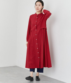 コットンドビー ヨークギャザーワンピース(レッド-ONESIZE)