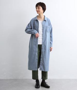 前開きシャツワンピース(ブルー-F)