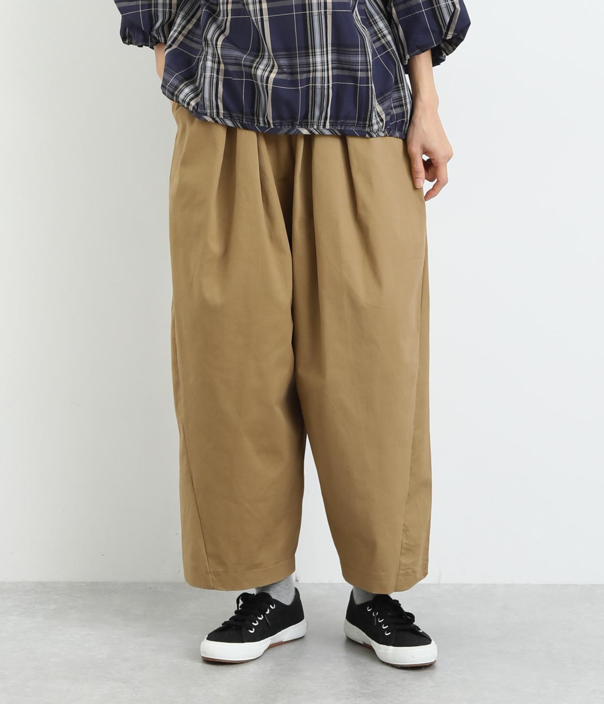 ストレッチツイルワイドタックパンツ(ベージュ-F)