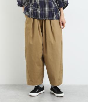 ストレッチツイルワイドタックパンツ(ベージュ-F)